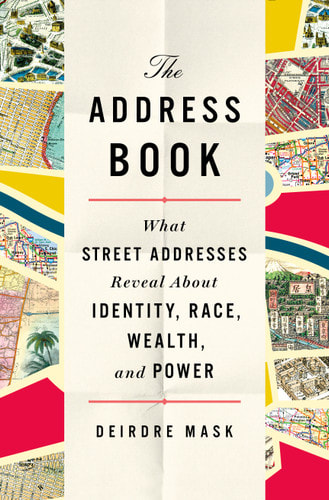 Cover art for The Address Book, featuring a collage of old maps and buildings.Picture