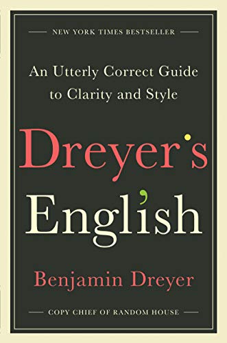 Cover art for Dreyer's English, with a black background and words in white and red.Picture