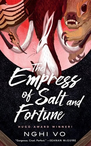 Cover art for The Empress of Salt and Fortune, by Nghi Vo, featuring a white rabbit with red eyes.Picture
