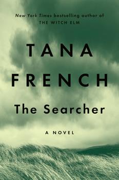 Cover art for The Searcher, with a field of grass against a cloudy sky, and everything in moody greens.Picture